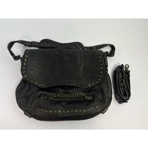 ABACO Paris Dark Brown Studded Leather Shoulder Bag Zip Chain Made In France